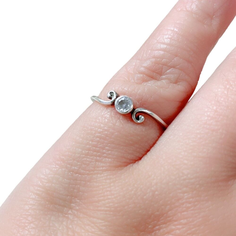 Vintage Designer BOMA Scroll Sterling Silver Band CZ Ring MODERNIST Style